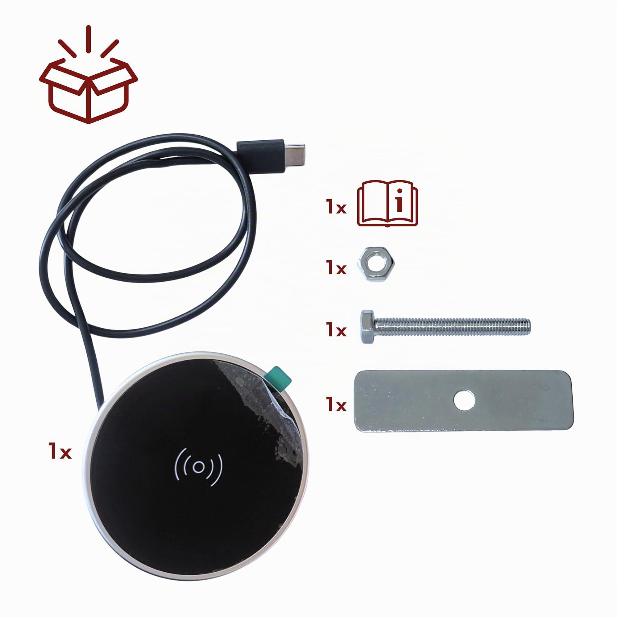 kalb | 15W Einbau drahtlos Ladegerät USB-C Ø 60mm Schnell Ladestation für Smartphones Möbel Induktion Schnellladegerät Wireless Charger Kabelloses Ladegerät