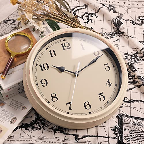 Image of AYRELY Decorative Vintage Wall Clock - 11Inch Silent Non-Ticking Clocks Battery Operated - Classic Decor for Living Room, Farmhouse, Kitchen, Bedroom, Bathroom (White)