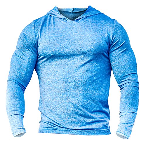 palglg Men's Bodybuilding Tapered Long-Sleeve Slim Fit Sweatshirts Active Hoodies Heather Blue XL