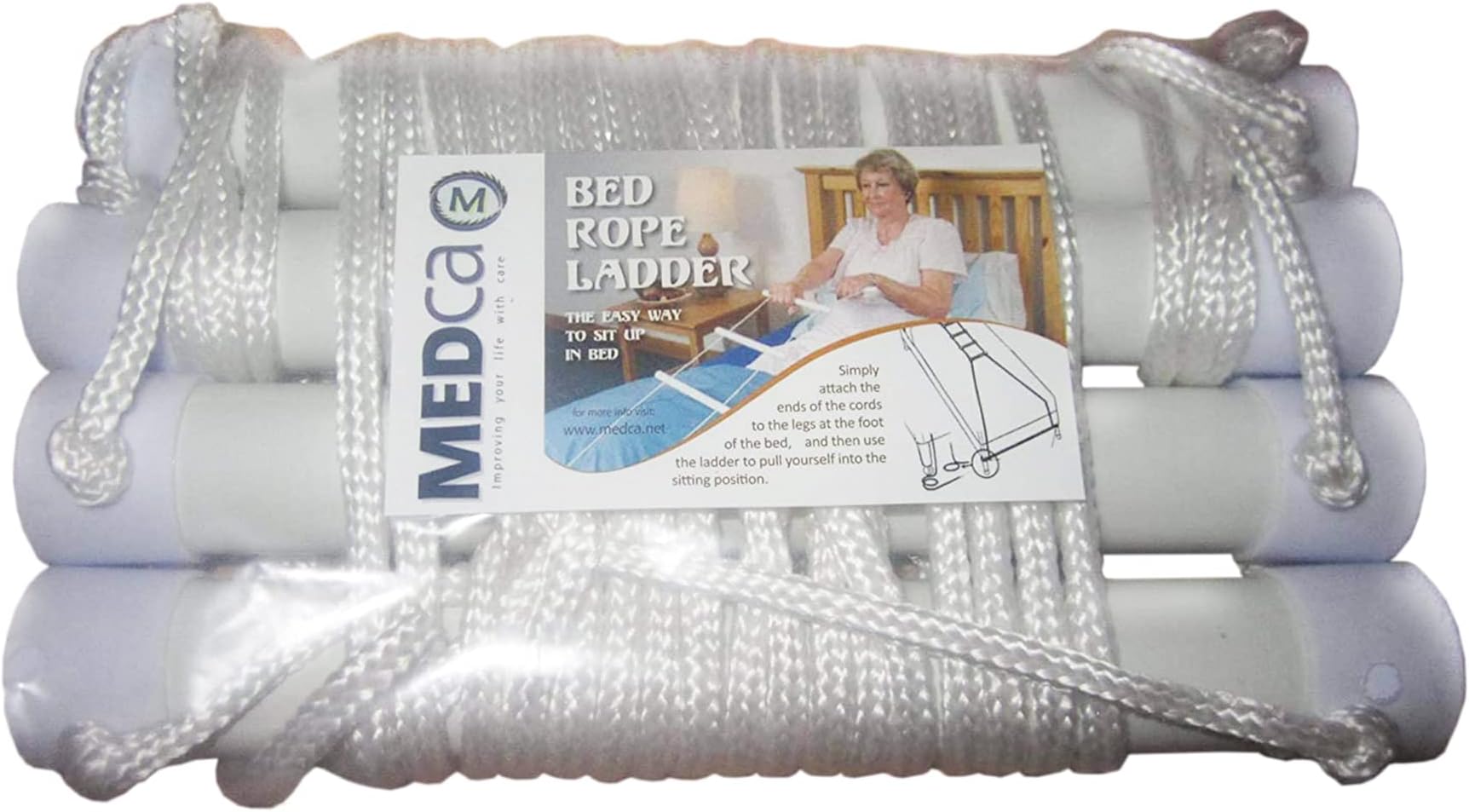 MEDca Bed Helper Adjustable Home Pull Up Assist Ladder Strap with Grip and Handles - Glows in The Dark - Helps to Easily Sit Up for Seniors, Elderly, Handicapped, and Injured Bed Rope Ladder