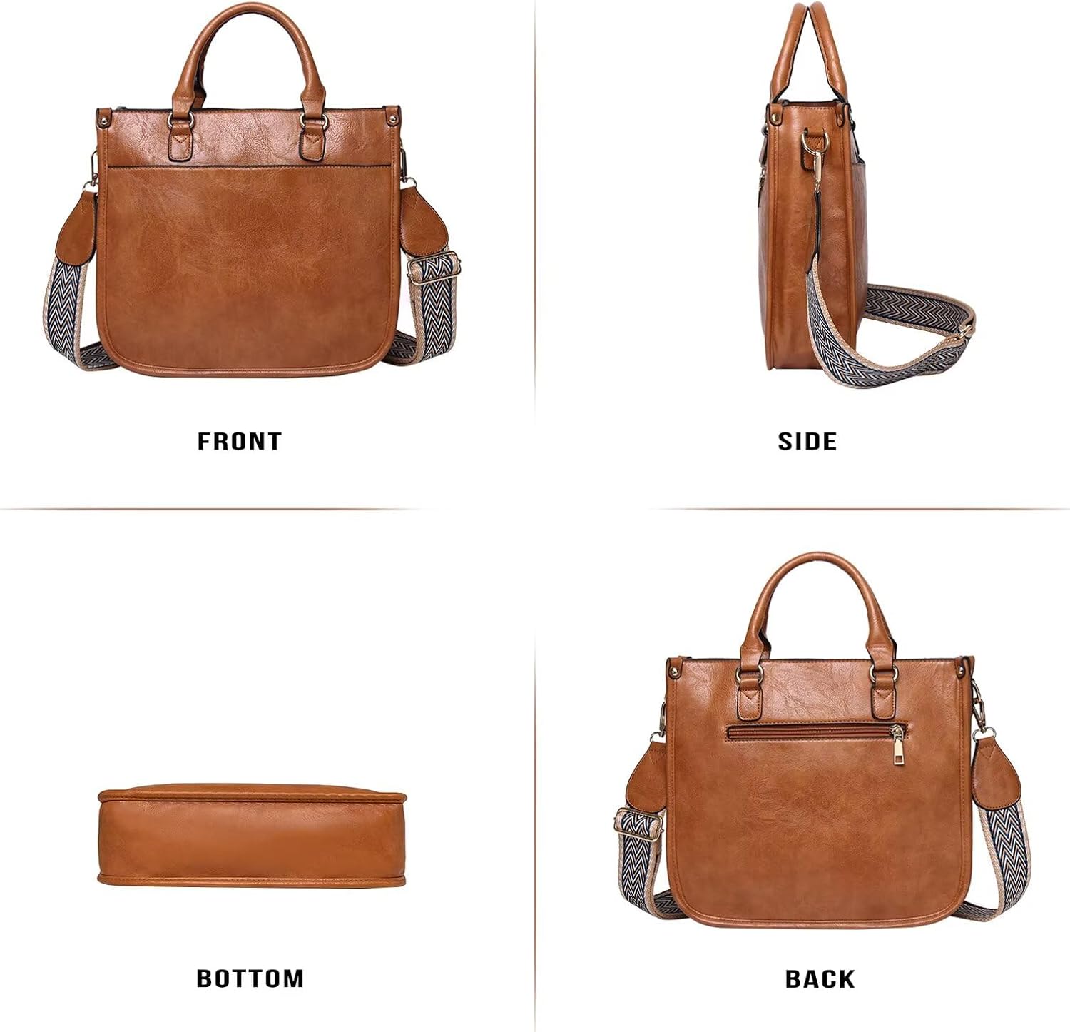 AUYOCO Vegan Leather Crossbody Bags for Women, Crossbody Purse with Guitar Strap Zipped Pockets Handbag Shoulder Bag