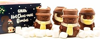 Gnaw Santa and snowman hot chocolate bomb - 4 hot chocolate melts of handcrafted santa and snowman with marshmallow toppers for hot chocolate gift set this christmas