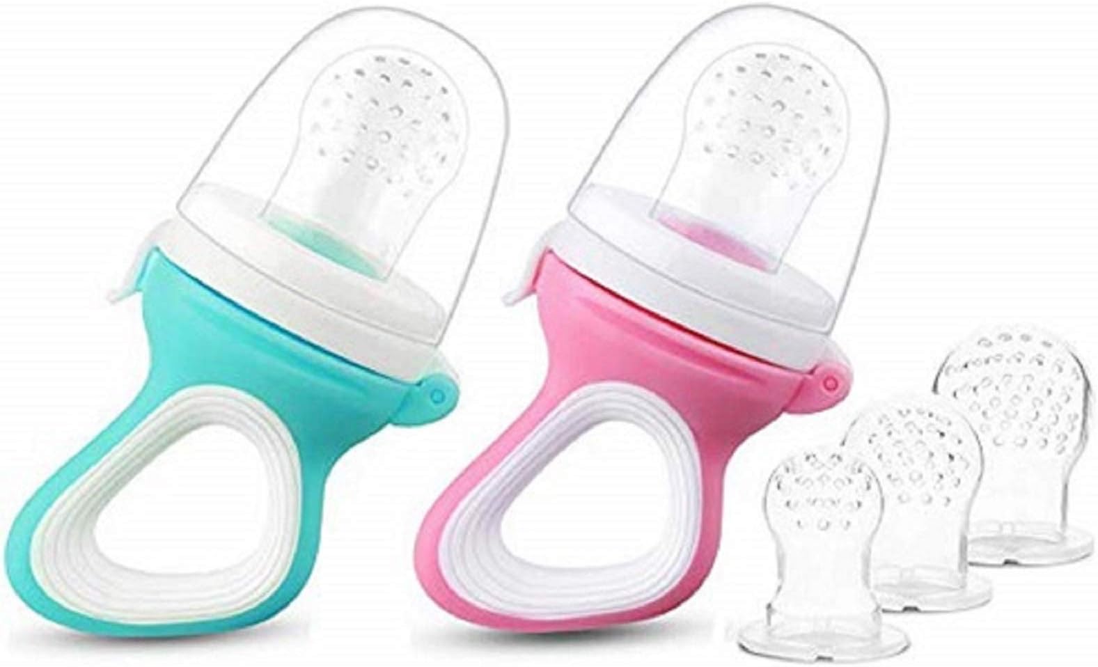 2 Pack Fresh Fruit Silicone Nipple Teething Toy-Fresh Fruit Feeder for kids Bonus 3 Pcs Replacement Silicone Pouches