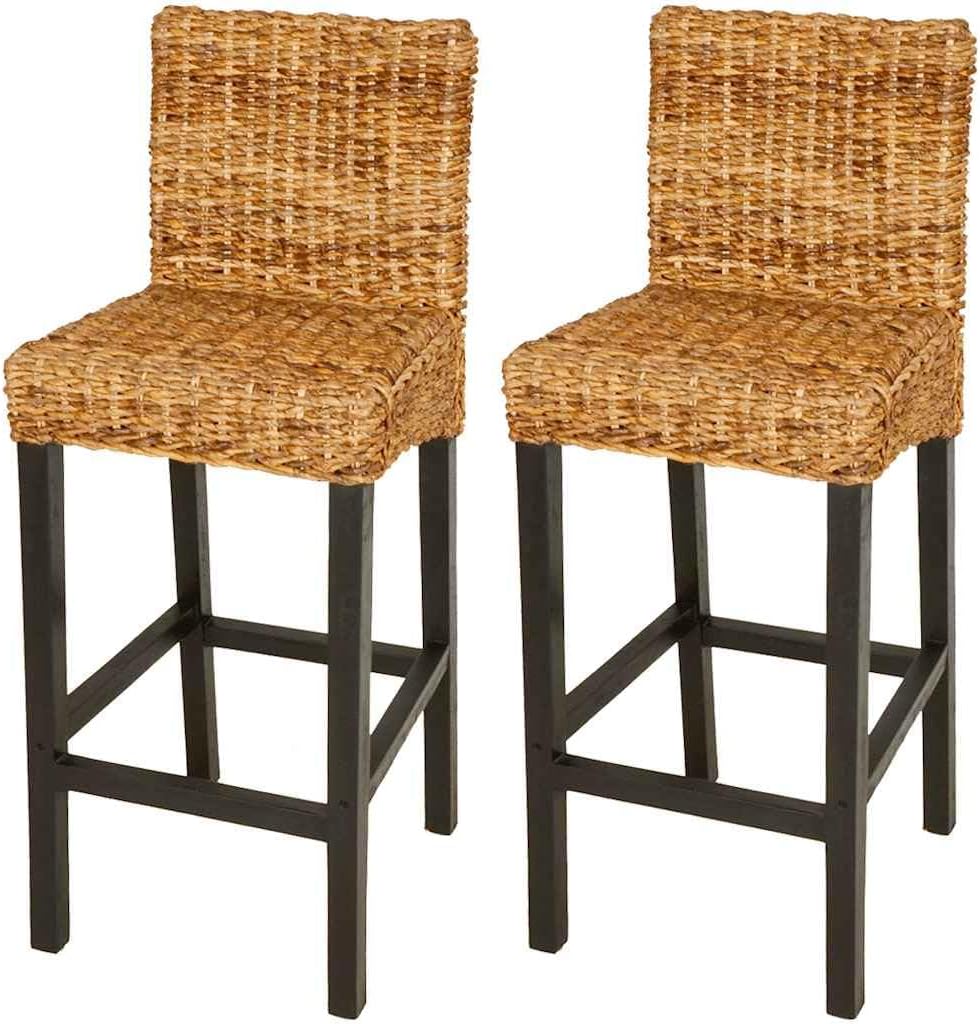 vidaXL Bar Chairs 2 Pcs, Bar Seats, Counter Height Stools, Island Stools for Pub Dining Room Kitchen Counter Island, Solid Mahogany Wood and Abaca