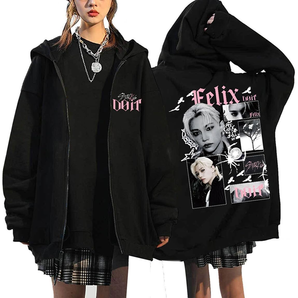 Hoodie Stray-K1D DO IT SKZ – Felpa con Cappuccio Unisex Y2K E-Girl KPOP Casual con Zip e Stampa BangChan Lee Know Changbin Hyunjin Han Felix Seungmin I.N