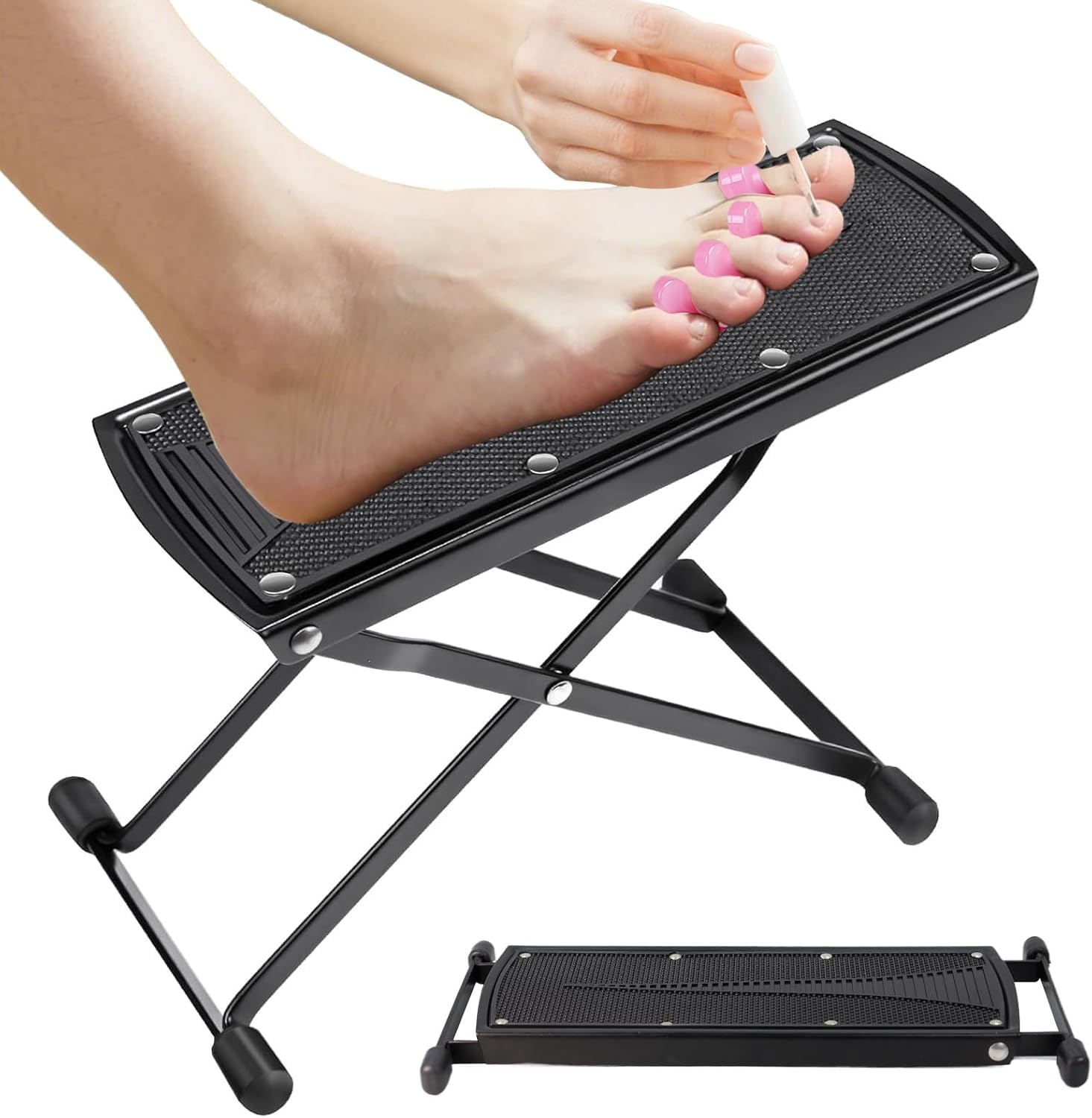 Pedicure Foot Rest, 6 Heights Adjustable Foot Stool, Metal Foldable Non-Slip Stand for Home and Salon Use Pedicure Station, Ideal Pedi Stool for Nail Tech or Guitar Foot Stool Black-image-7