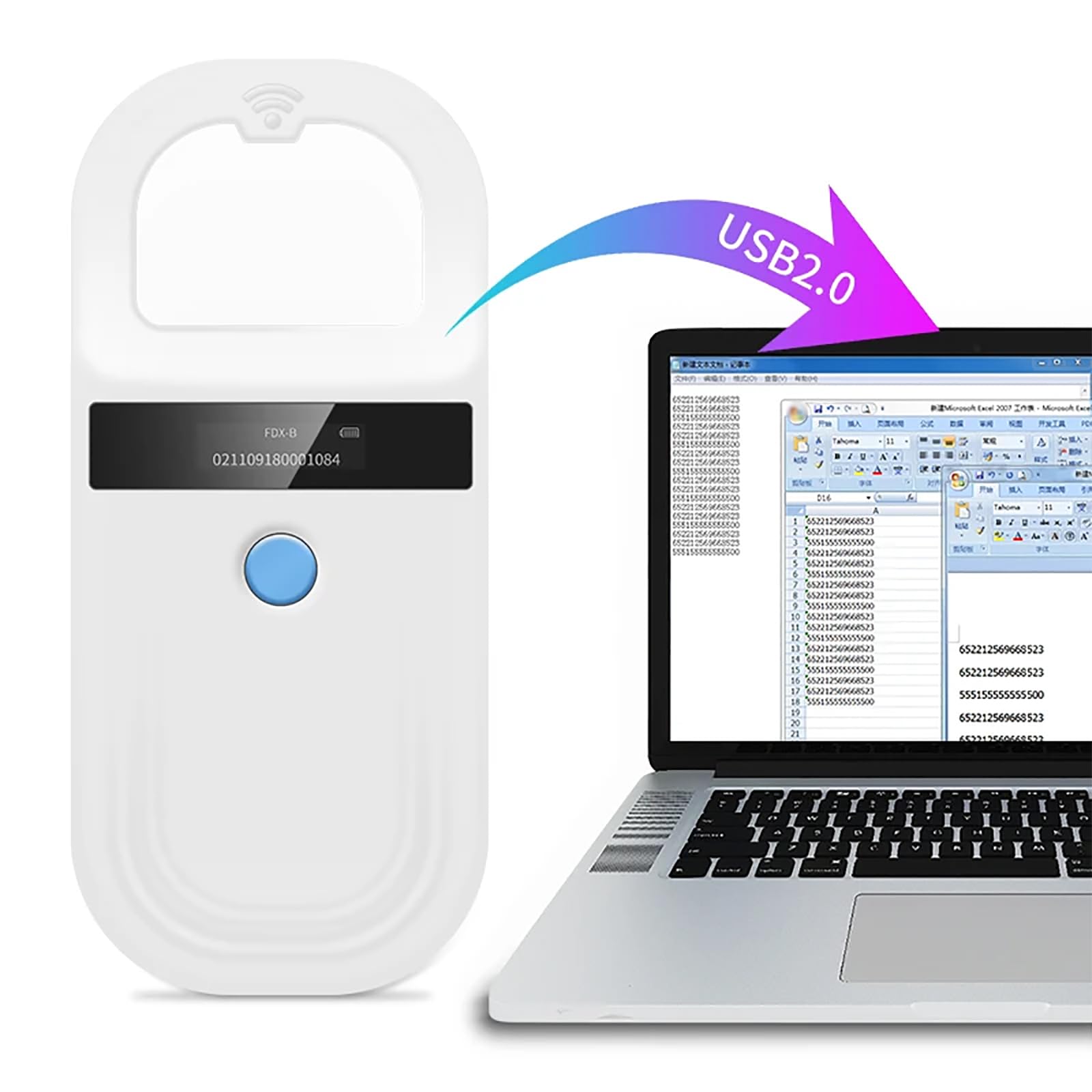 Scanner per Microchip per Animali Domestici, Lettore di Chip per Animali Domestici, Supporta Microchip FDX-B (ISO11784/11785) Ed EMID, Frequenza di Lettura 134,2kHz/125kHz, Ricarica USB