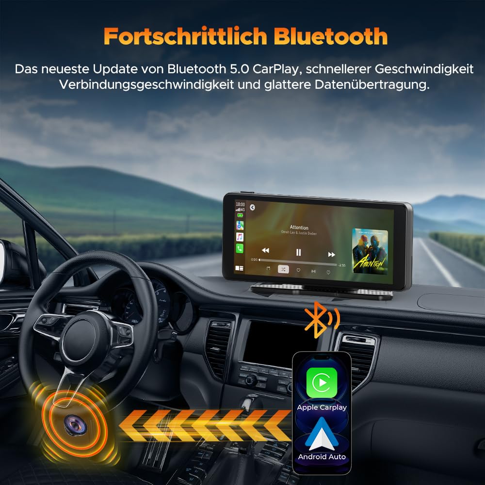 Volam Carplay Wireless Android Auto Portatile Autoradio, 6.86 Pollici Schermo Per Auto con Fotocamera Frontale da 2,5K, Touchscreen, Supporta Vivavoce Bluetooth 5.0/Navigazione/Siri/Airplay/FM/AUX
