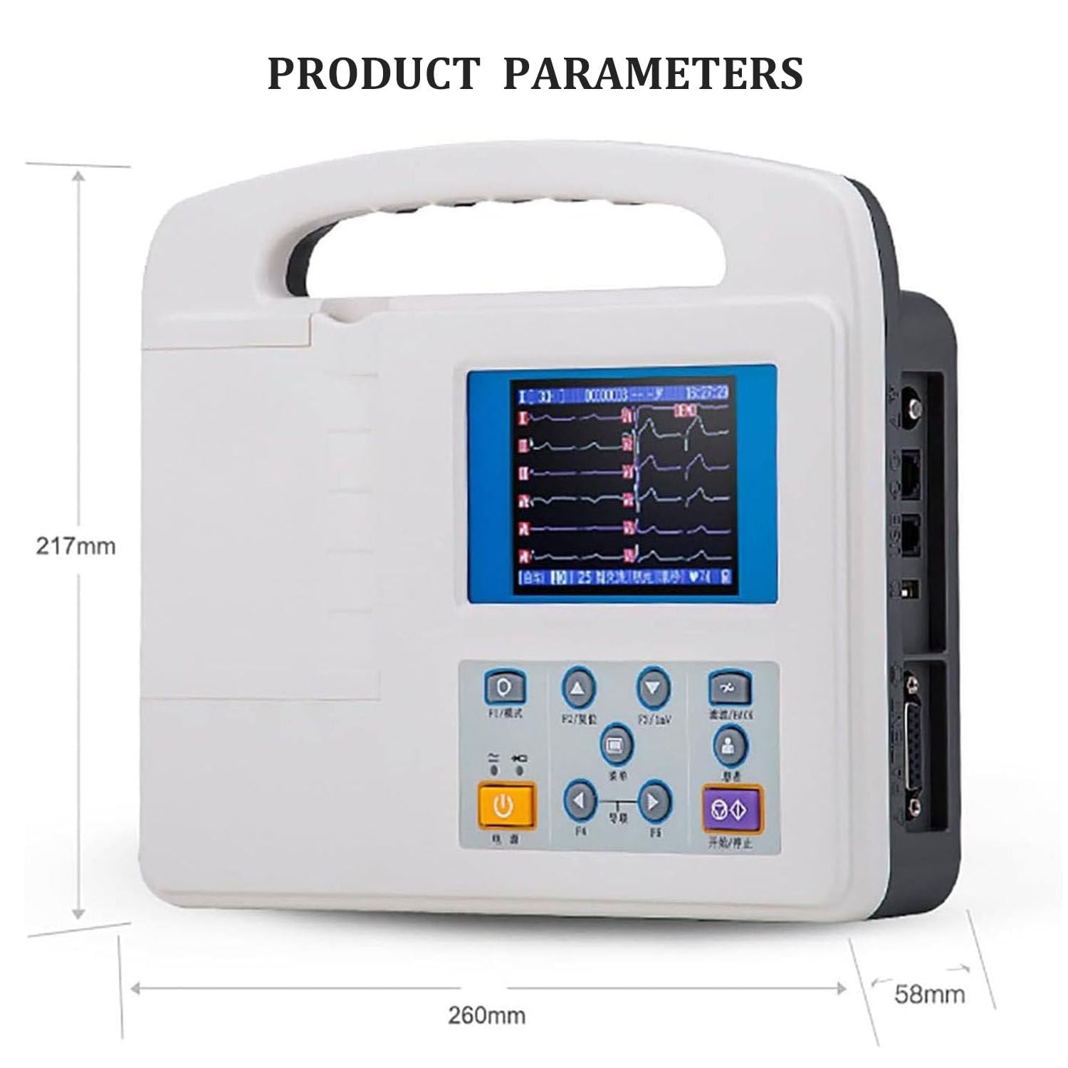 Elettrocardiografo, Monitor Cardiaco Portatile, Monitor ECG a 12 Derivazioni E 3 Canali con Carta per La Stampa, Display LCD per Il Monitoraggio dei Parametri Vitali.