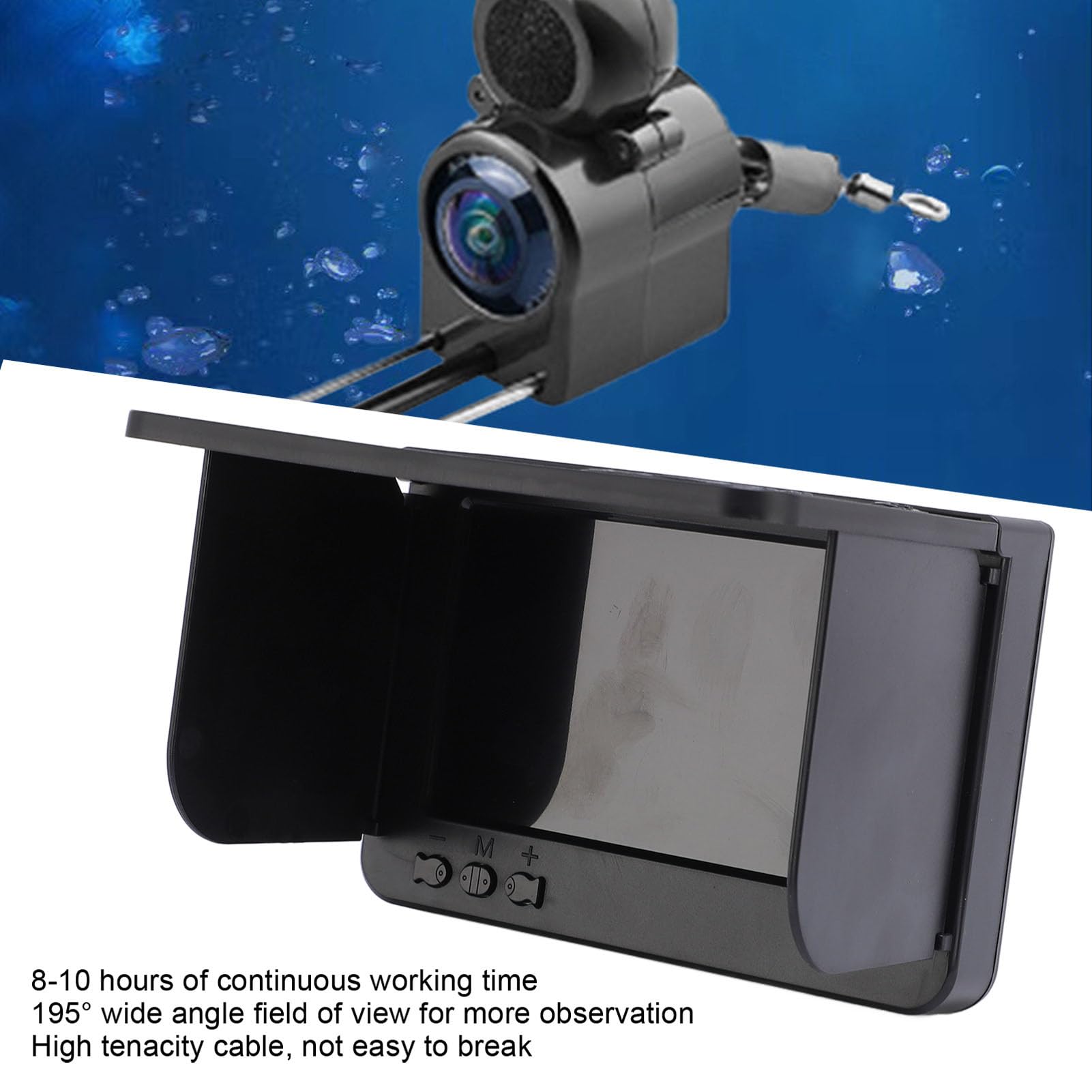 Cámara de Pesca Buscador de Peces con Vídeo Portátil, Submarina con Pantalla Grande de 1080P HD de 5,0 Pulgadas con Lente Gran Angular de 195° para Balsa, Costa, Acuicultura y
