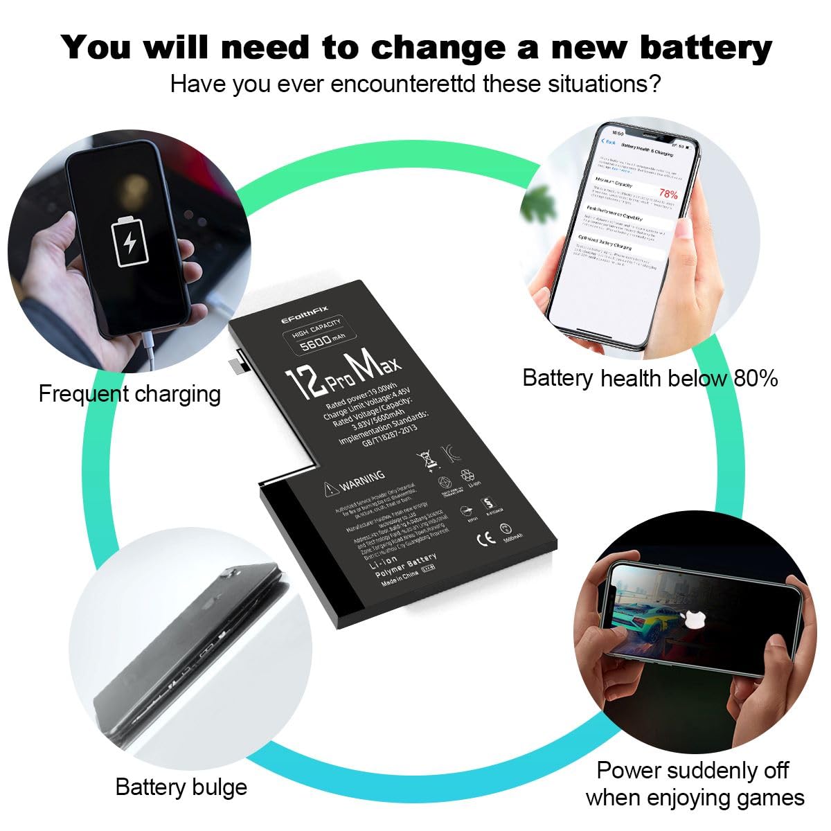 Amazon.com: EFAITHFIX 5600mAh Upgraded Replacement Battery