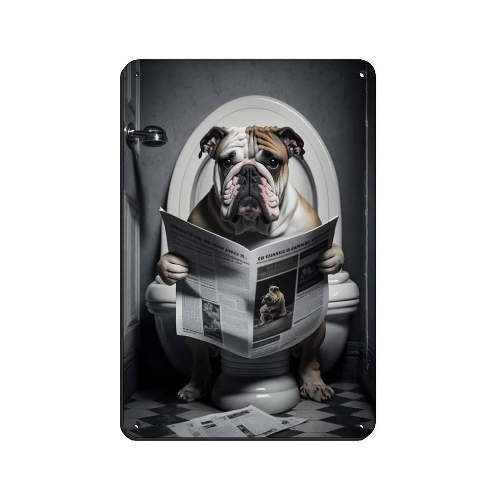 Lxwnze 20L X 30W Cm Bulldog Sitting On The Toilet Reading A Newspaper Retro Poster Metal Tin Sign Chic Art Retro Iron Painting Bar People Cave Cafe Family Garage Poster Wall Decoration 8X12inch(20X30cm)