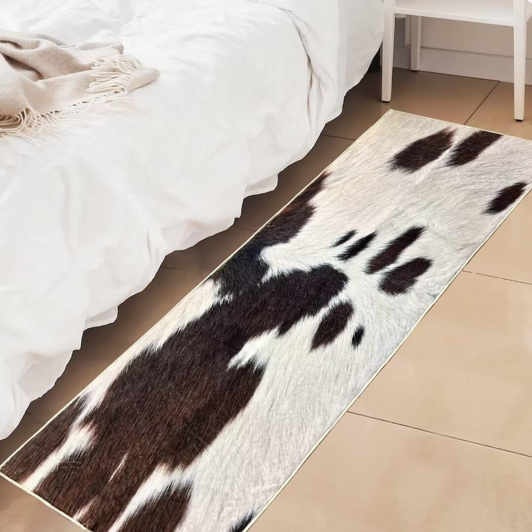 Kuhfell-Teppich für Schlafzimmer, Westernteppich, Schwarz und Braun, Läufer, 5 x 15 cm, Landhaus-Stil, Vintage, Überwurf, Akzent, Teppich, rutschfest, waschbar, Bodenteppich für Eingangsbereich, Flur,