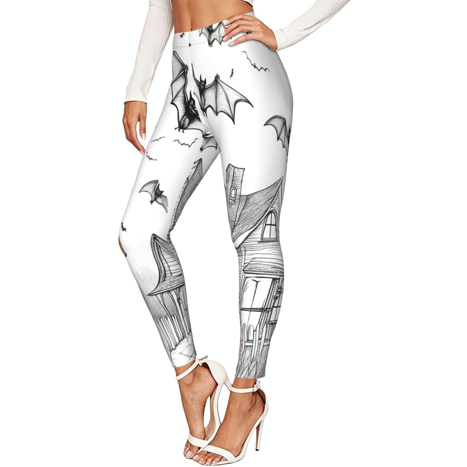Leggings de Halloween con estampado de murciélagos en tejido elástico no moldeable 8