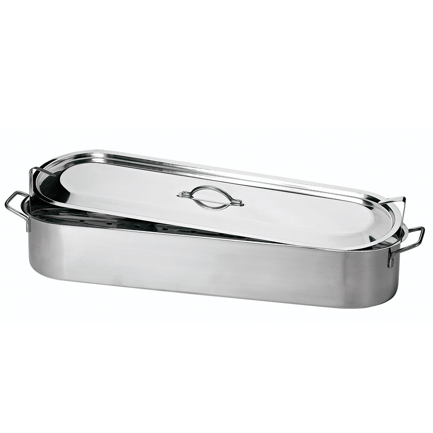 Baumalu, Poissonnière 60 cm en Acier Inoxydable Argenté, Ustensile de Cuisine Tous Feux y compris Induction, Poignées Métal, Idéale pour la Préparation de Poissons et Fruits de Mer