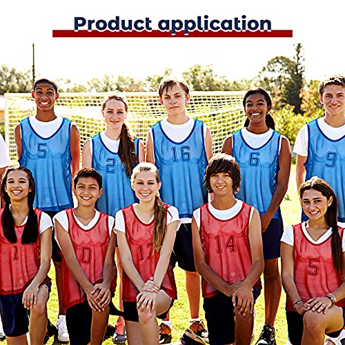 Image of Boyiee Pinnies Scrimmage Vests, Youth Pinnies Nylon Mesh Team Practice Jersey for Sports Basketball Soccer Football(Red and Blue,12 Pcs)