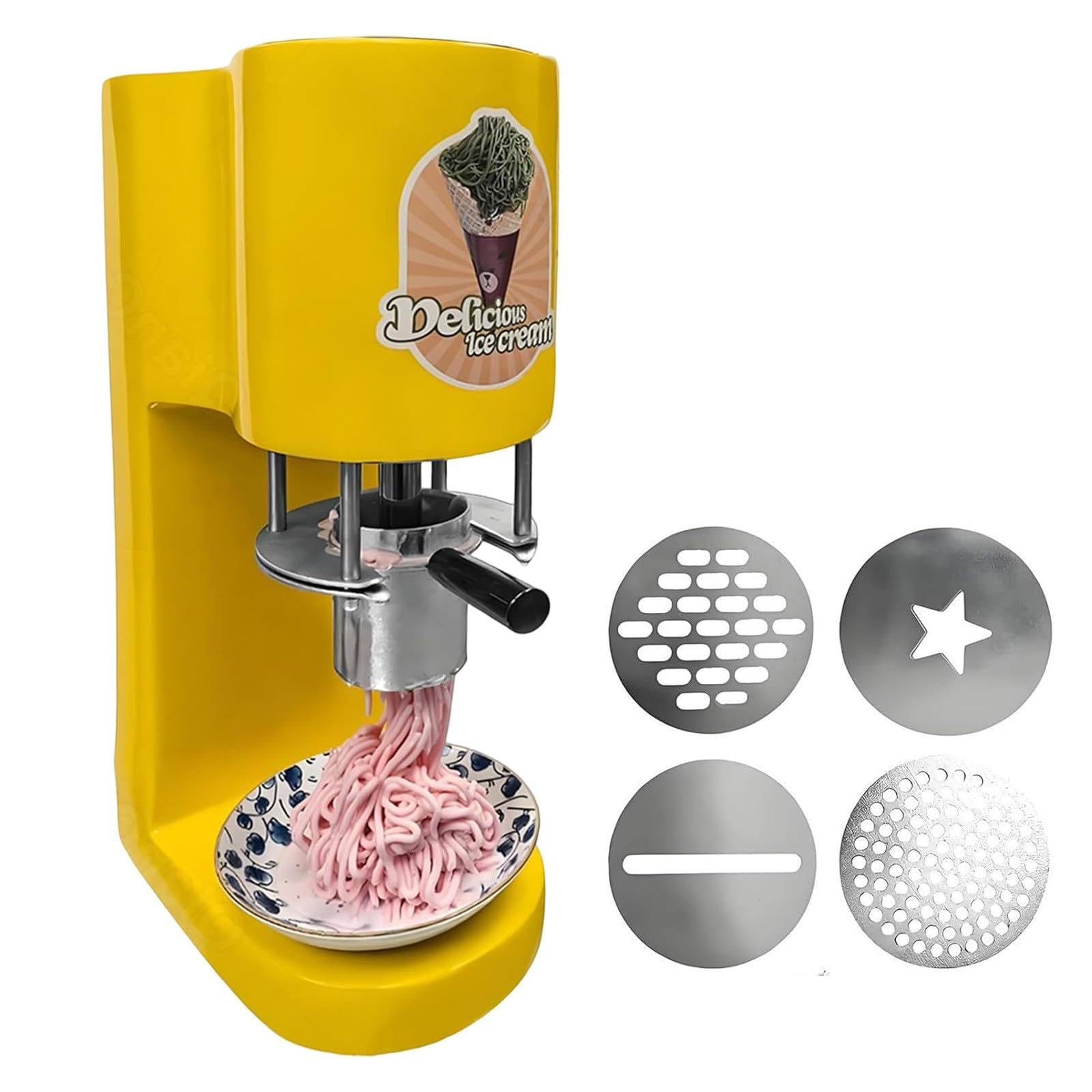 Soft Serve Ice Cream Maker 28–30L/H, 4 austauschbare Spitzen für Spaghetti, Bänder, Heimpartys, kleine Unternehmen