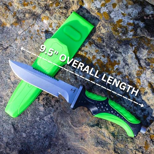 TI GEEK Titanium Survival Scuba Diving Fixed Blade Knife w Sheath & Straps - Holster on Divers BCD, Thigh/Leg or Wrist - Straight/Serrated Edge, Line Cutter & Hammer