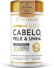 Biotina Vitamina Cabelo e Unha | Fórmula Avançada com 22 Nutrientes, Cisteína, Astaxantina, Vitamina B12 – 60 Cápsulas Vita Tríade