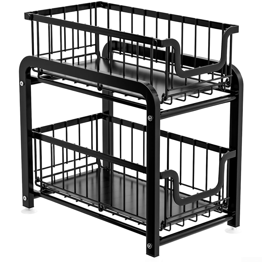 Étagère de rangement compacte pliable sous évier à 2 étages en