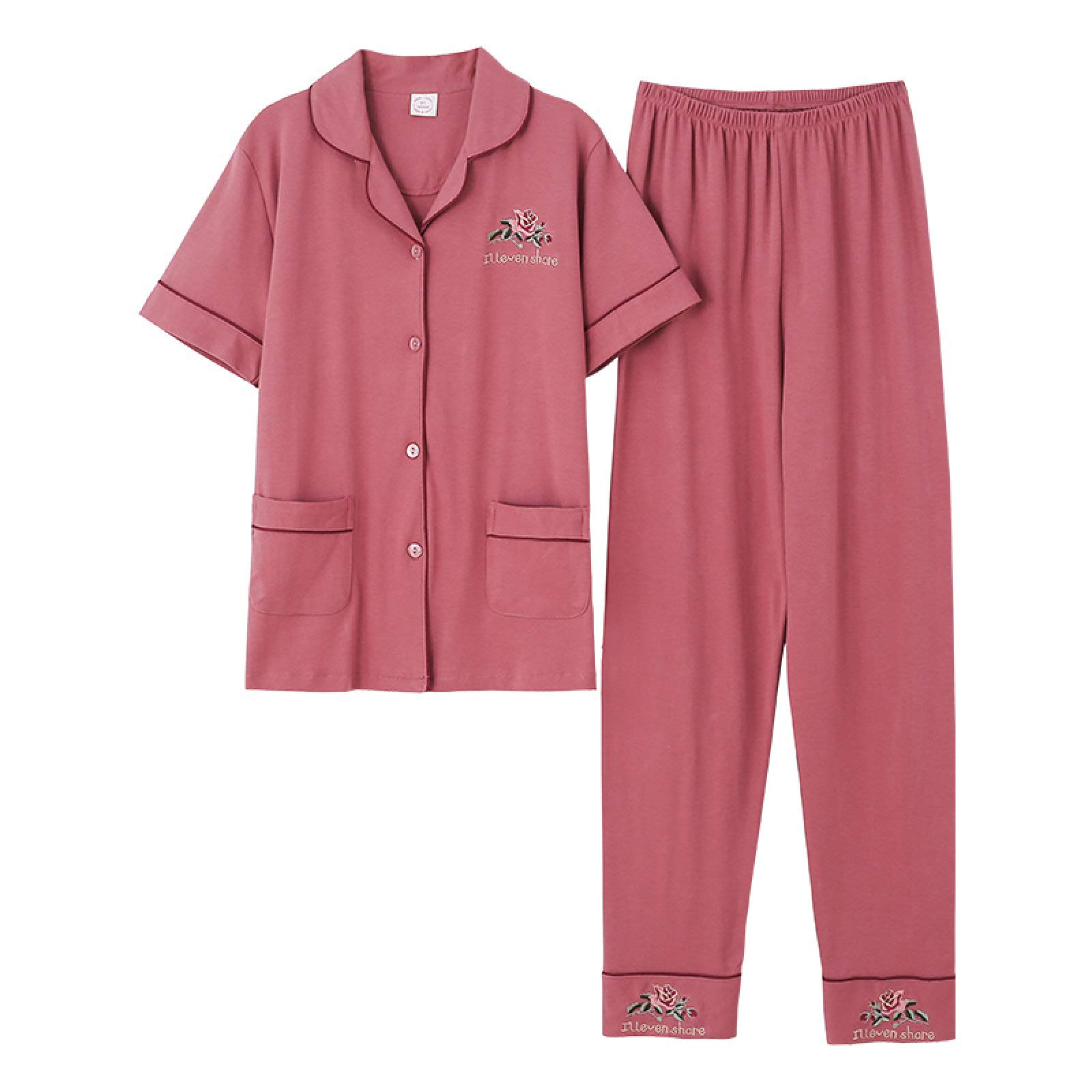 Pijamas de Mujer, Novedad de Verano, Conjunto de Pijamas de Colores sólidos para Mujer, Ropa de Dormir cómoda de Estilo Simple para Mujer, Ropa Informal Holgada Suave de algodón, Ropa de casa acogedo