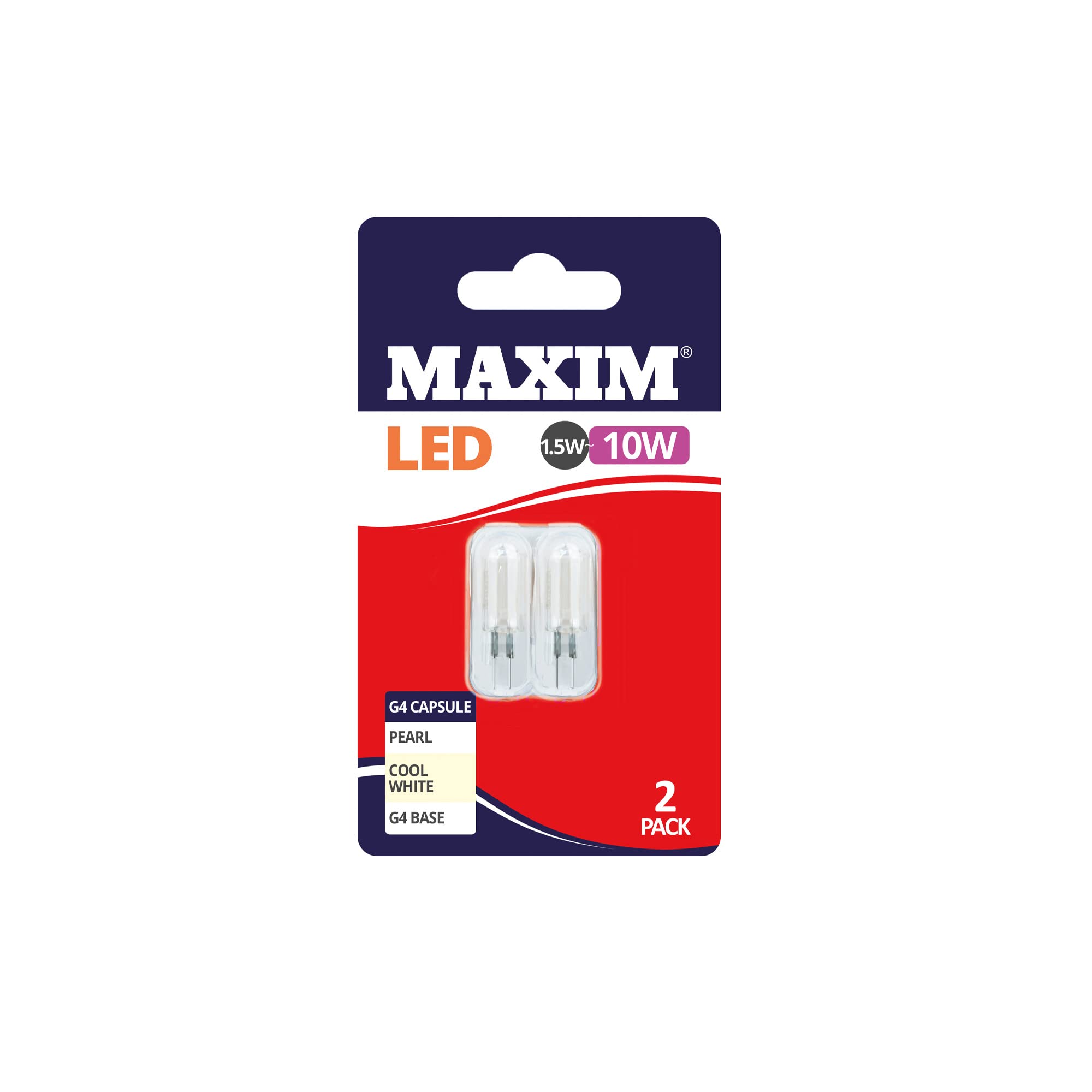 Maxim LED Bulbs [Pack of 2] Type: G4 (Cool White) 1.5Watts (10Watts) / Pearl Finish / 25 000 Hours/Energy Saving Multipack 10MLG4CB224