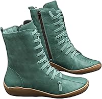 Vista 19 de Ladmiple Botas de tobillo para mujer, sin tacón, casual, con cremallera lateral, botas cortas vaqueras occidentales, zapatos para caminar
