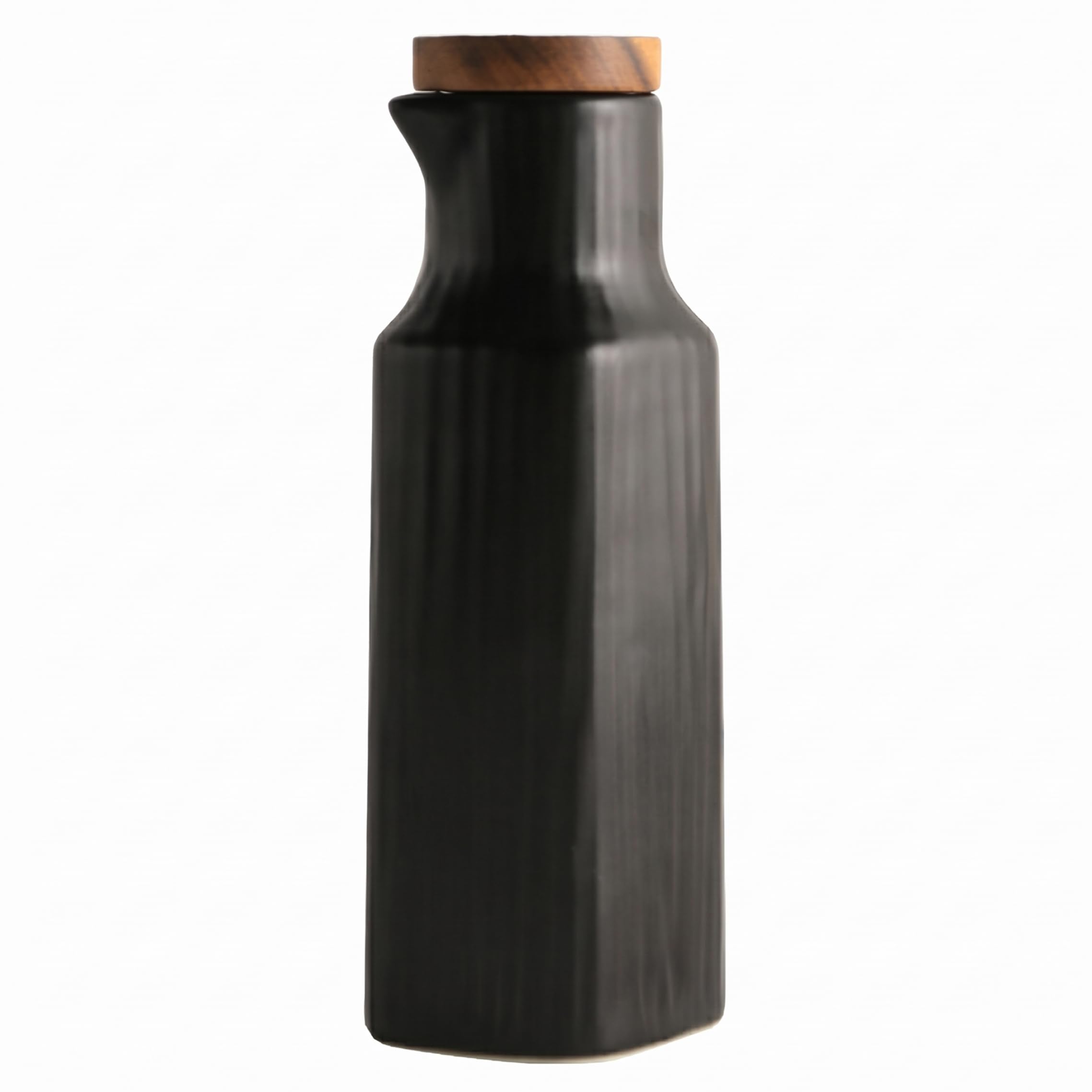 Aetherize Ceramic Olive Oil Dispenser Bottle, 300ml Olive Oil Dispenser With Leakproof Wooden Lid for Kitchen Cooking, Matte Black