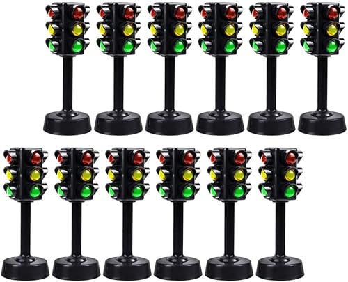 Gadpiparty Juguetes en miniatura, 12 luces de tráfico de juguete para niños, señales de tráfico, modelo de luz, juguetes de lámpara de juguetes de