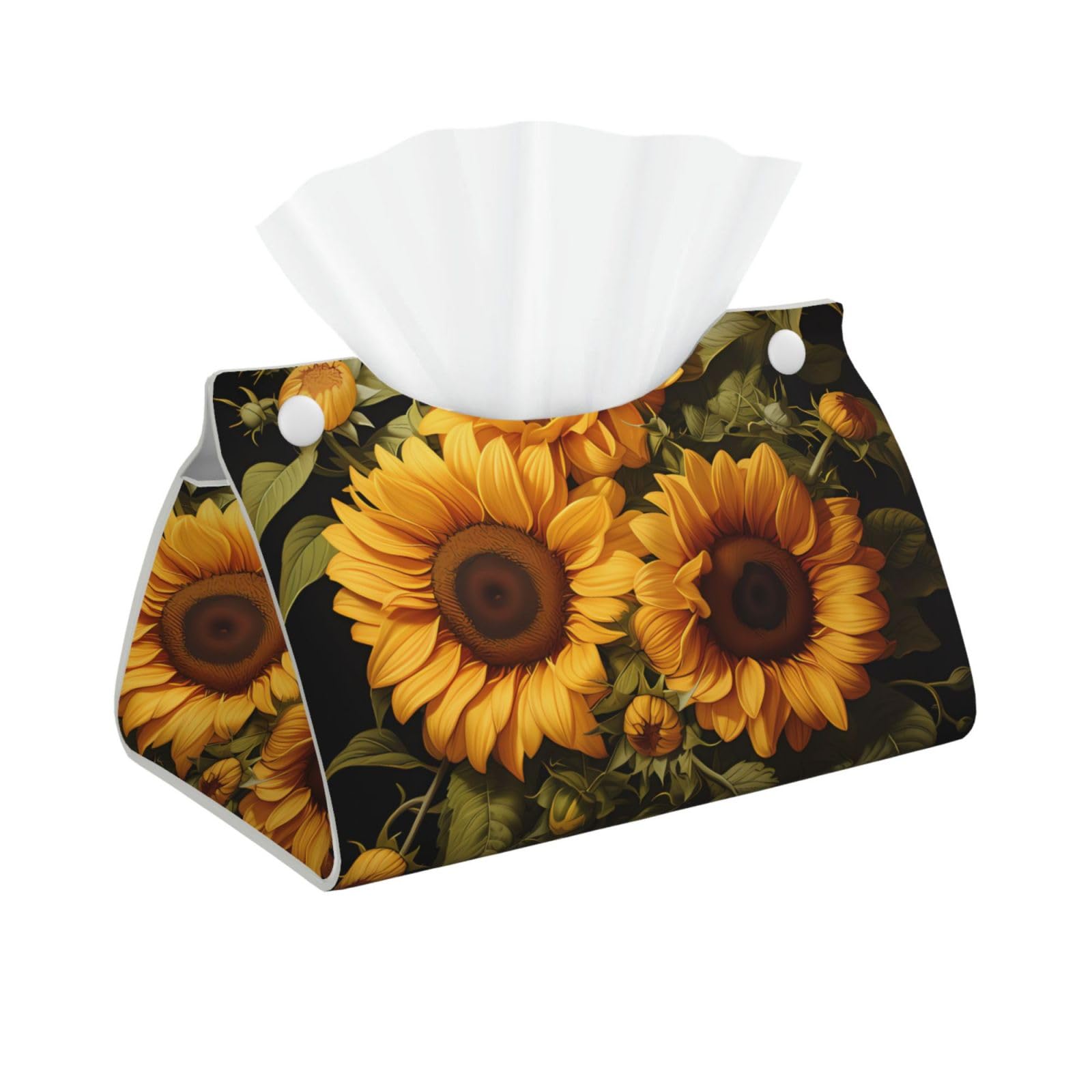 with the yellow sunflower Rectangular Leather Tissue Box Cover, Folding Facial Tissue Holder Dispenser for Car
