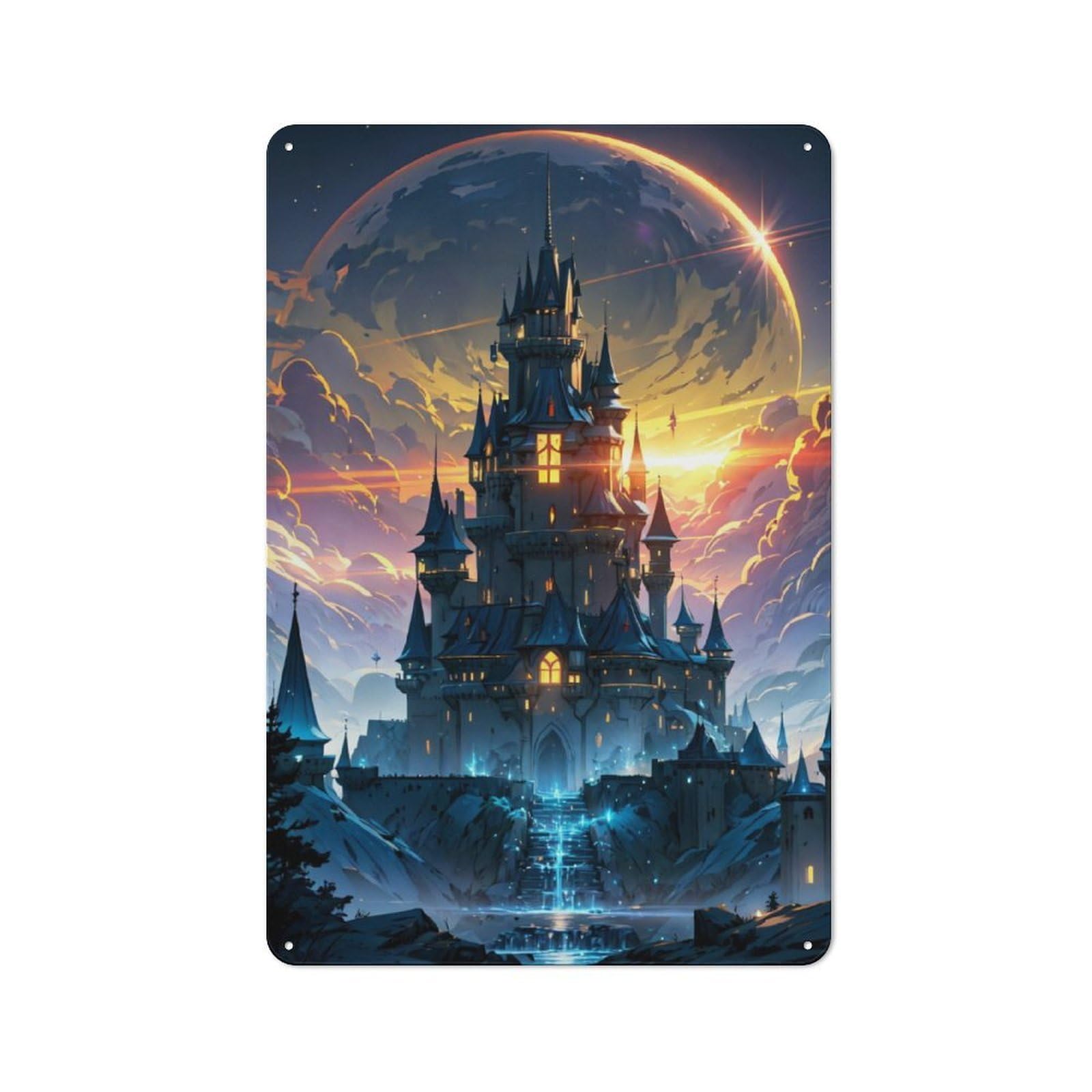 Fantasy Castle Scenery Metal Wall Plaque for Seasonal Kitchen, Dining Room Or Entrance, Christmas Gift for Friends And Family, 30x20cm