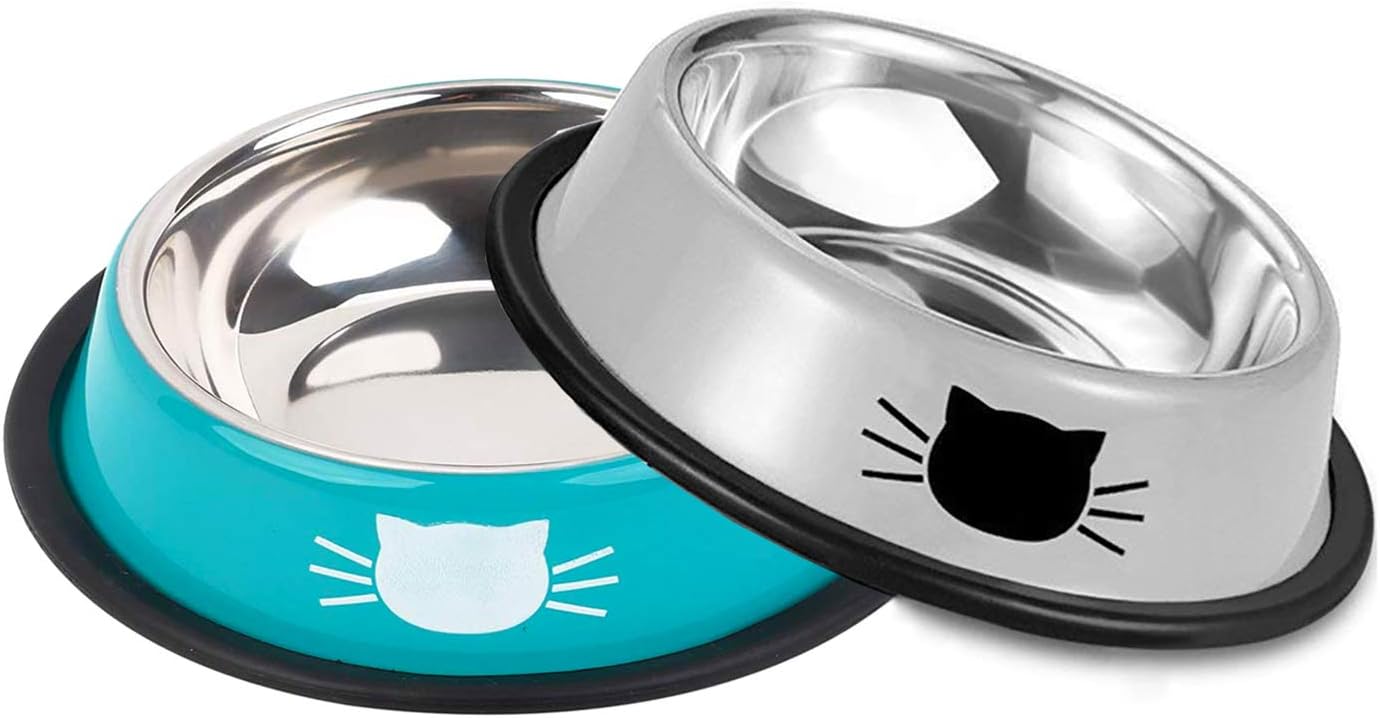 Ureverbasic Cat Bowls Stainless Steel Dog Bowl 8oz for Small Pets Puppy Kitten Rabbit Cat Food Bowls Durable Cat Dish for Food and Water, Blue & Grey