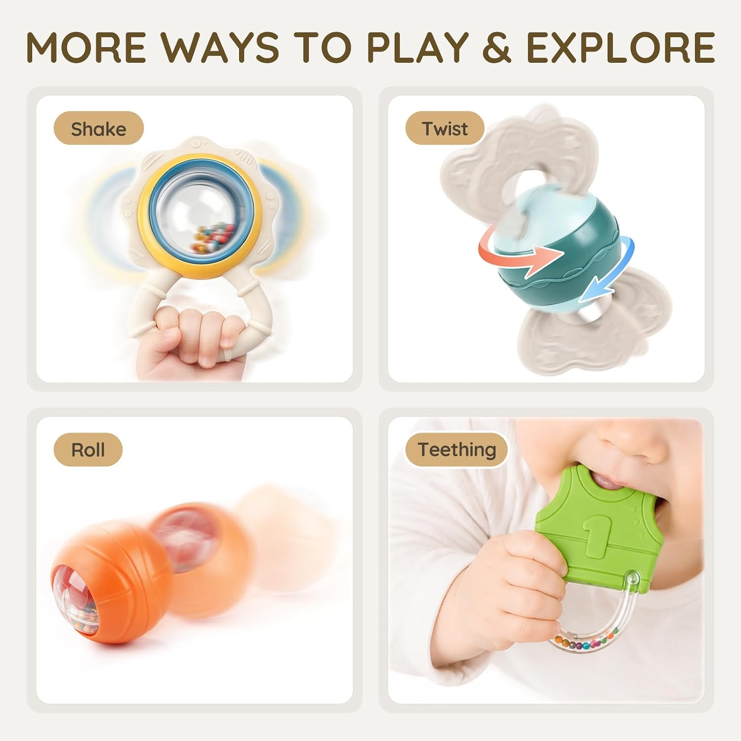Joyreal Baby Toys 0-6 Months, 10PCS Baby Rattles Teething Toys 3-6 Months image 4
