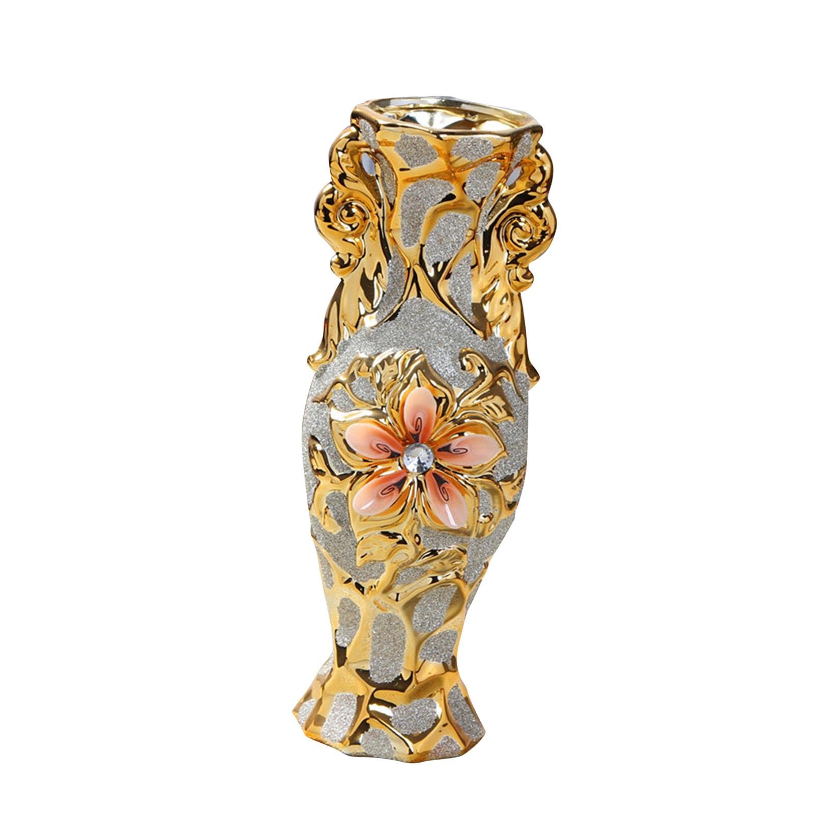 Keramikvase Europäischer Stil Blumenvasen Deko Ornament Tischdeko Goldene Muster Eleganz Aus für Hochzeit Geschenk Wohnzimmer Büro Café Bar Re, StilA