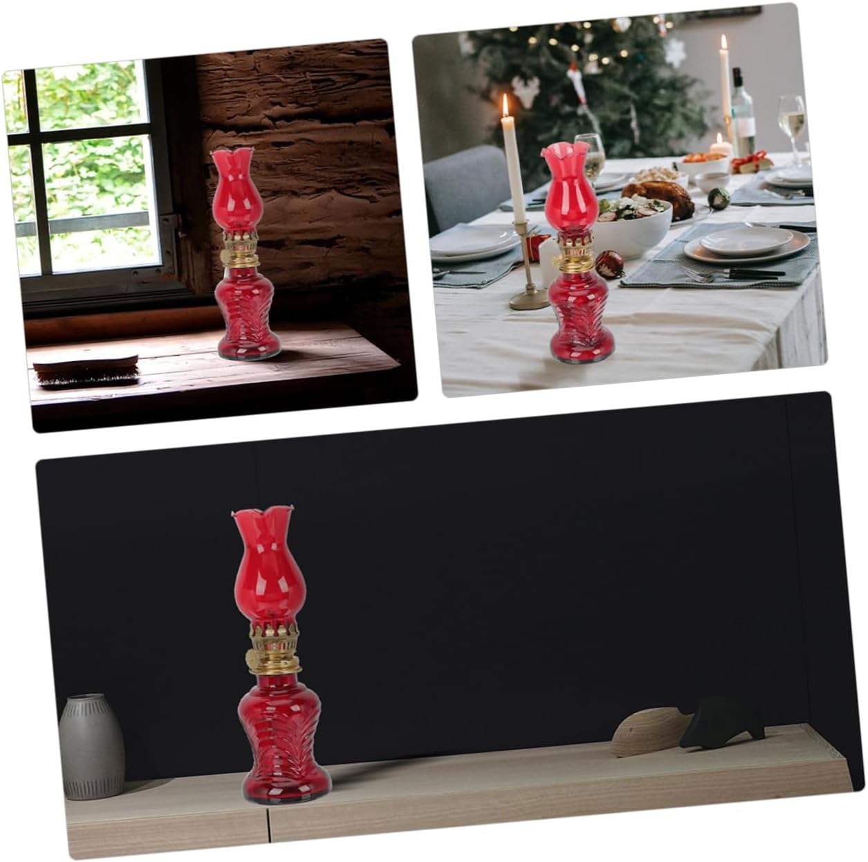 Cabilock 2pcs Vintage Kerosene Lanterns Antique Glass Oil Lamps for Romantic Outdoor Lighting for Camping Tents and Couples Includes Lamp Shade and Oil Bottle