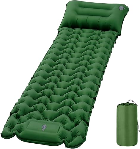 Colchoneta inflable 50D para acampar con almohada con bomba de pie incorporada, colchoneta para dormir, impermeable, portátil y compacto, colchón de
