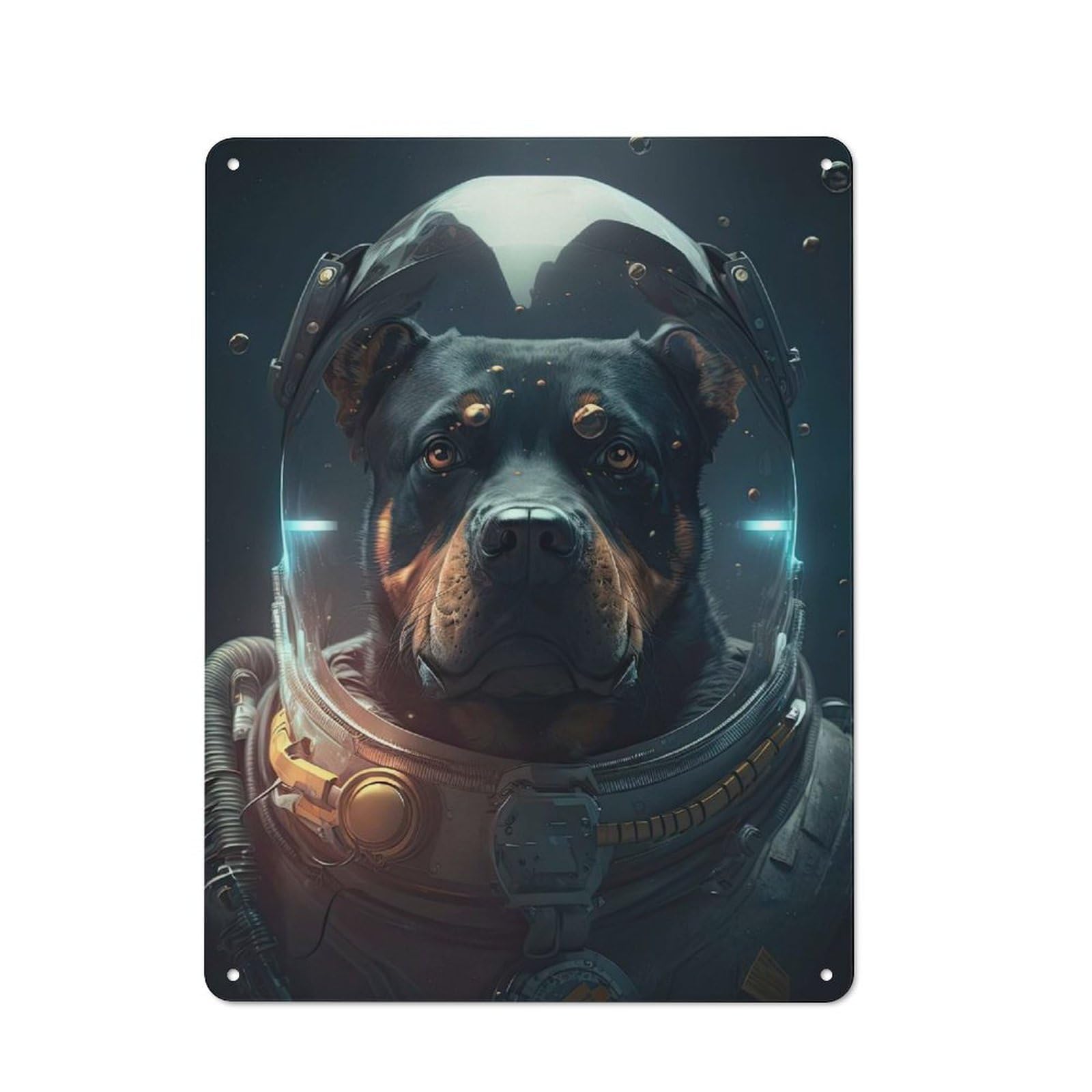 Junmoney Style-1 Understated Decorative Metal Sign 40X30cm Featuring Rottweiler Astronaut, Study Room Decor For Workspace, Cafe, Shop Or Desk Area
