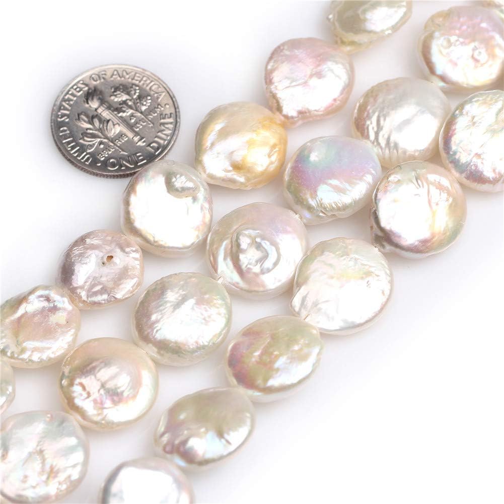 JOE FOREMANJOE FOREMAN 16mm White Freshwater Pearl Coin Loose Beads for Jewelry Making DIY Handmade Craft Supplies 15"