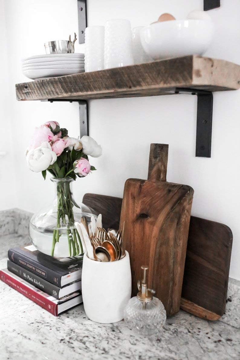 Barn Wood Shelf, Barn Wood Shelf with Black Matte Industrial L Brackets, Reclaimed Barn Wood Shelf