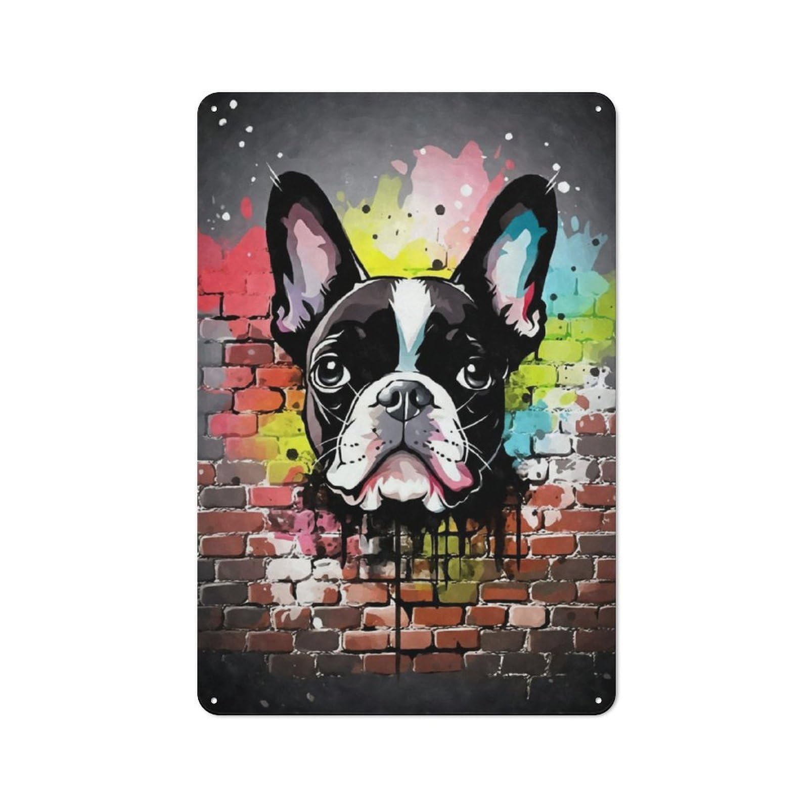 Junmoney Boston Terrier Graffiti Retro Metal Wall Sign 30X20cm With For Garage Wall, A Decorative Metal Sign For Garages And Workshops