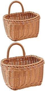 ABOOFAN 2pcs Rattan Hanging Basket Woven Wall Baskets with Hooks Wall Mounted Fruit Vegetable Storage Bin for Potato Onion Ginger Utensil Flower