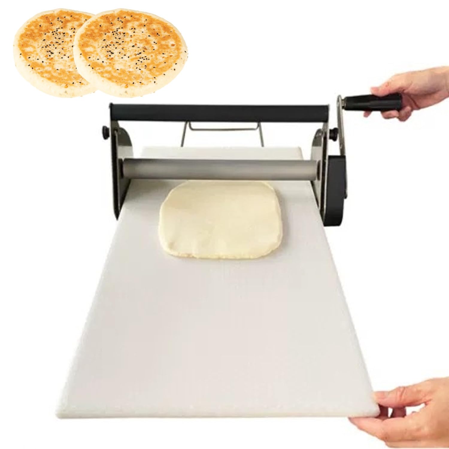 Handelsübliche Teigrolle, Teigwalze, verstellbare Dicke, kompaktes Edelstahlblech für Bäckerei und Pizza
