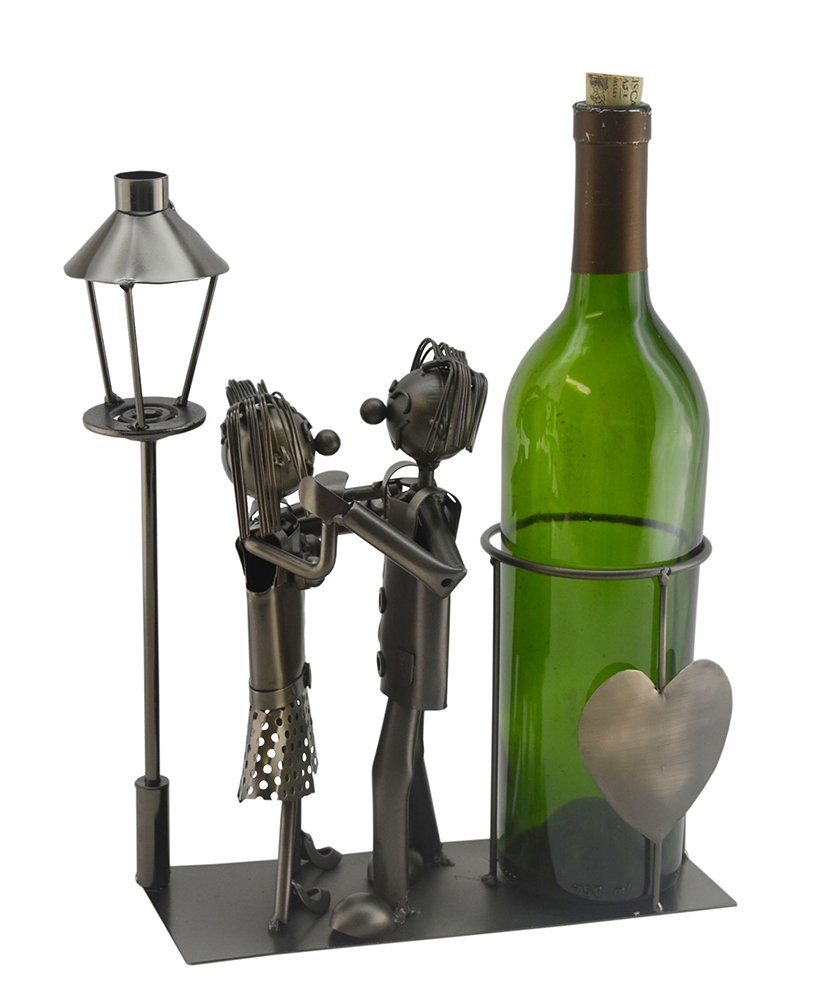 Imported Gift Depot Metal Whimsical Lovers by a Light Post Wine Bottle Holder Characters Kitchen Decor
