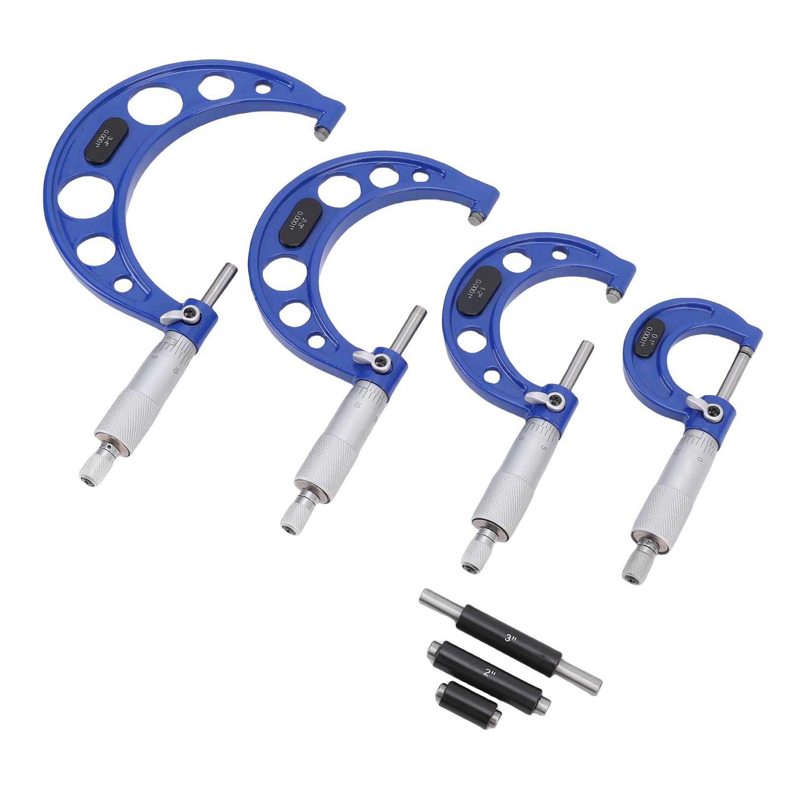 Set Micrometri Esterni, Calibro a Vite e Strumenti di Misura 4 Pezzi da 0-1 1-2 2-3 3-4 Pollici, Graduazione 0,0001 Pollici per Officina e Lavorazioni Meccaniche CNC