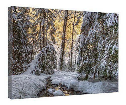 Impression sur toile haut de gamme avec cadre en bois forêt hivernale 40x50cm