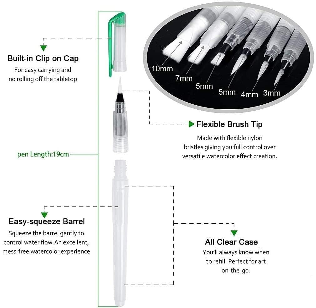 Xeerabdi Watercolor Brush Pen - 6PCS Set Refillable Markers with Rich,Blendable Colors for Art,Sketching and Coloring 2