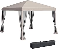 Outsunny 10x10 Pop Up Canopy Tent with Bug Netting, Instant Height Adjustable Gazebo for Camping, Patio, Outdoor Events, Beige