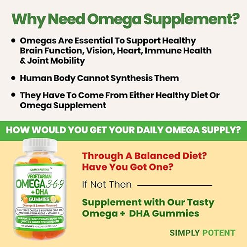 Miniatura 3 de Simply Potent Omega 3 - Gomitas de aceite de pescado sin pescado sin krill, suplemento vegetariano sin erupciones para hombres, mujeres y niños