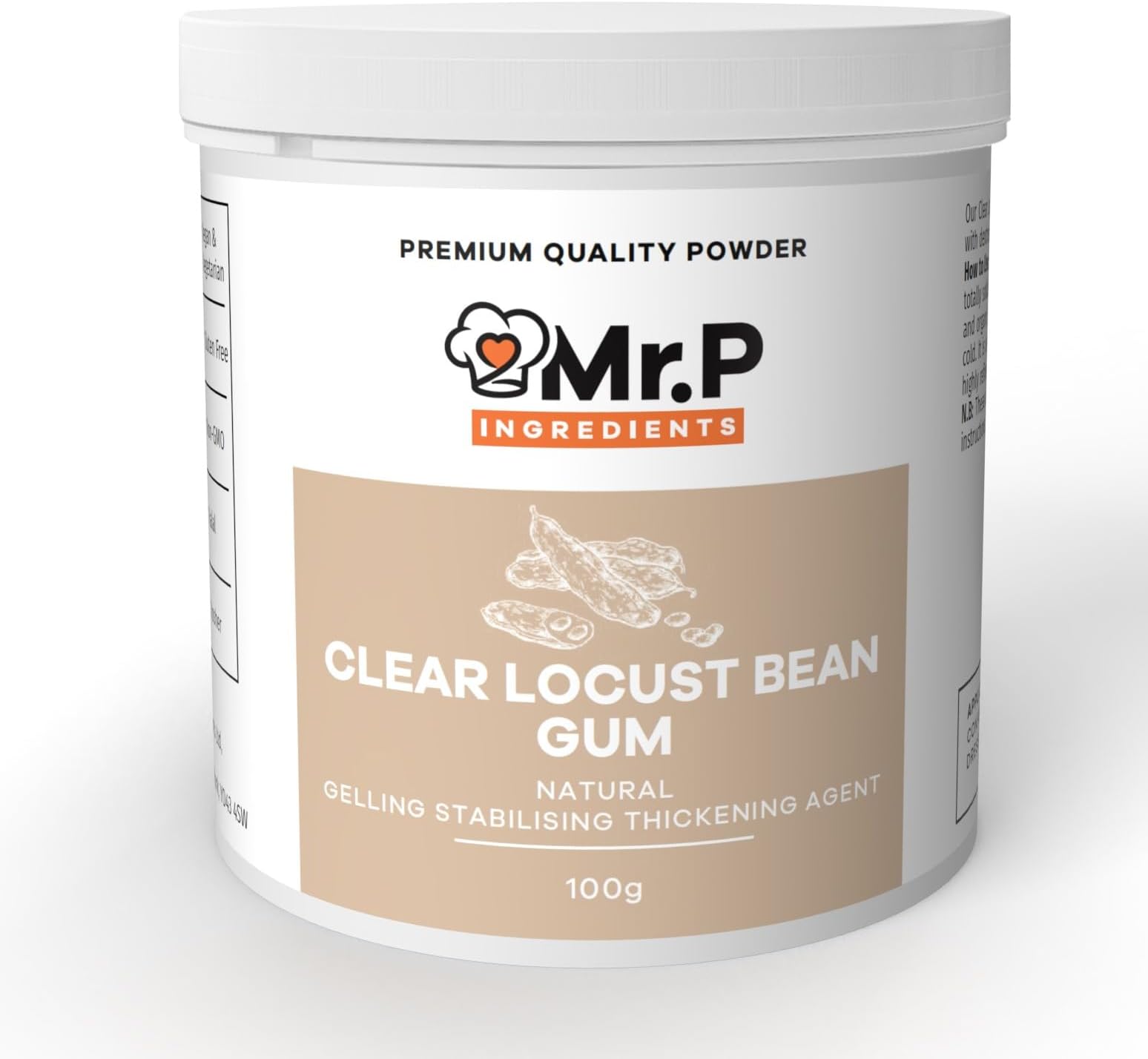 Mr.P Ingredients Locust Bean Gum 100g Powder Vegan-Friendly Stabilizer Texture Enhancer Thickener Gelling Agent Ideal for Confectionery Sauces Dressings Dairy Gluten Free Non-GMO Halal Kosher