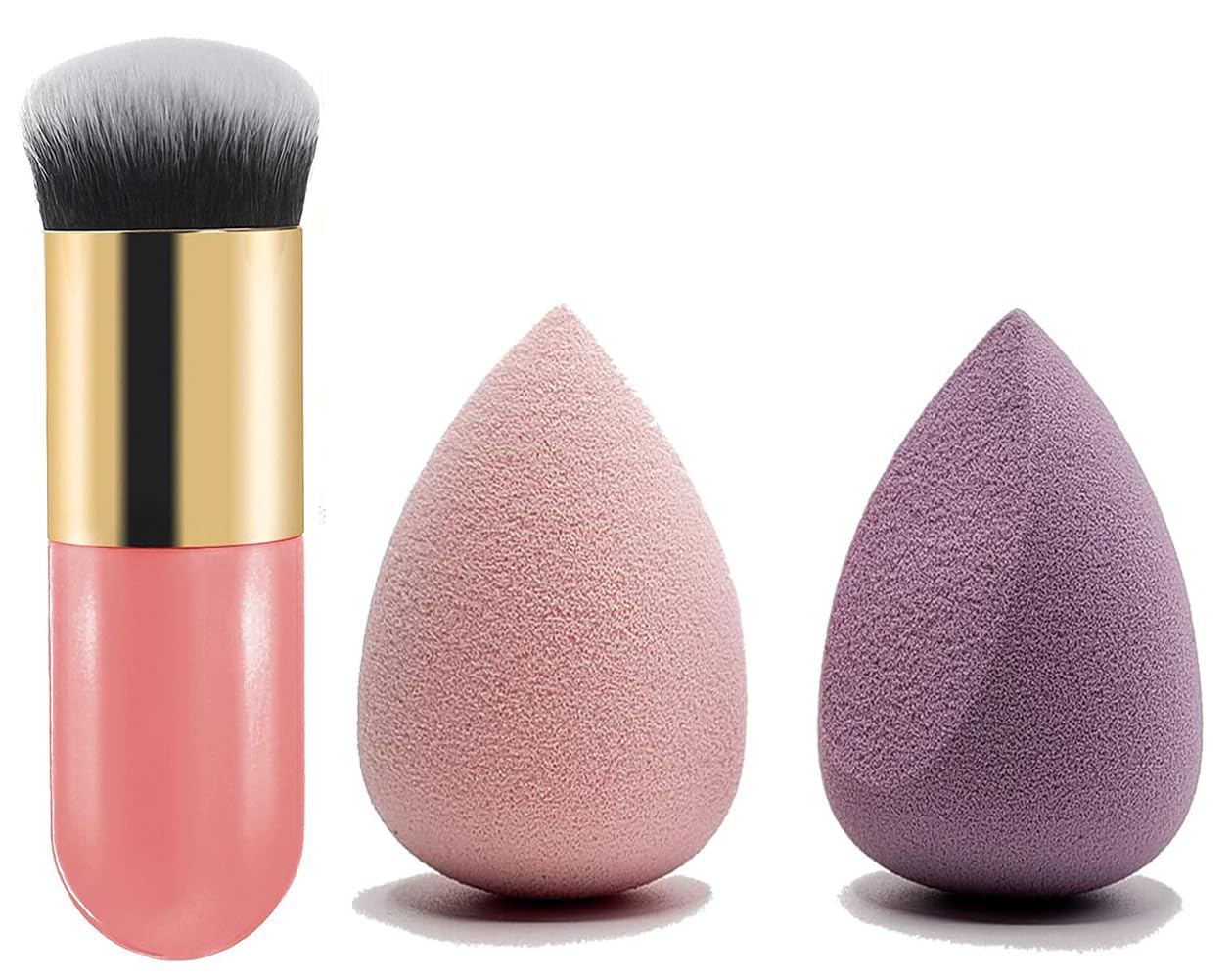 Foundation Brush Chubby Makeup Brush Kabuki Face Makeup Brush Travel Face Powder Brush for Blending Liquid, Cream or Powder Cosmetics with 2Pcs Beauty Blender Makeup Sponge-image-6